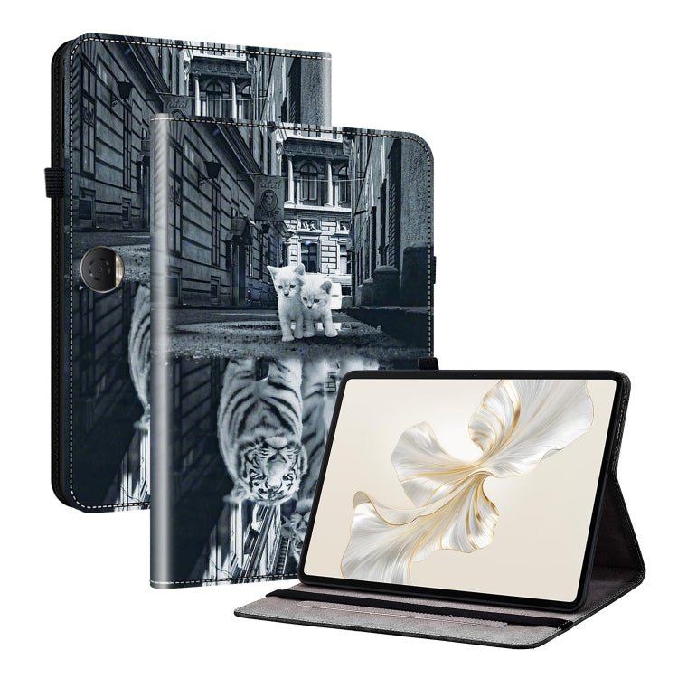 For Honor Pad 9 12.1 Crystal Texture Painted Leather Tablet Case(Cat Reflection Tiger) - Honor by PMC TechLife | Online Shopping South Africa | PMC TechLife | Buy Now Pay Later Mobicred