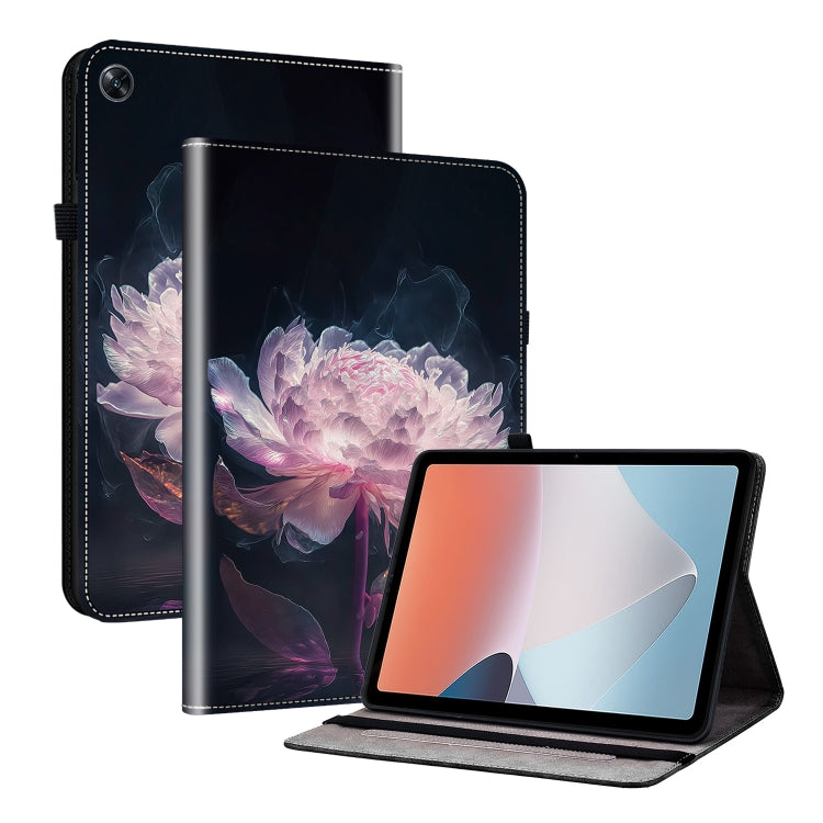 For OPPO Pad Air Crystal Texture Painted Leather Tablet Case(Purple Peony) - free shipping - PMC TechLife - Order now!