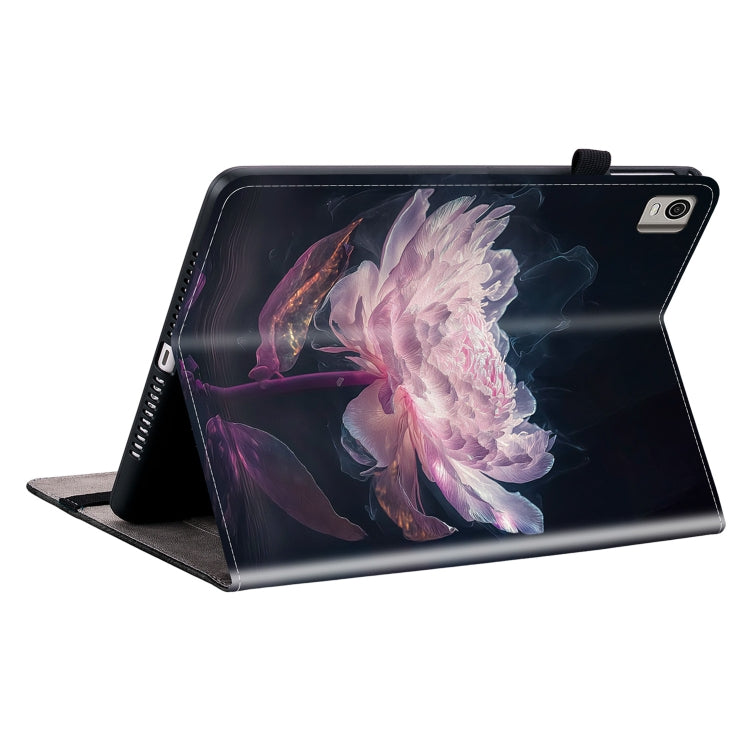 For Nokia T21 Crystal Texture Painted Leather Tablet Case(Purple Peony) - Nokia by PMC TechLife | Online Shopping South Africa | PMC TechLife | Buy Now Pay Later Mobicred