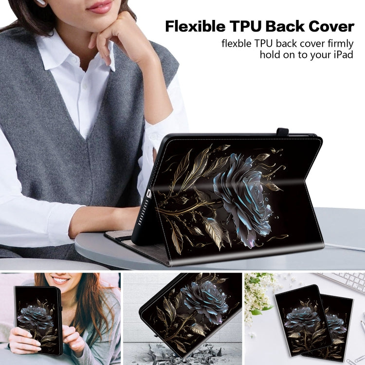 For Nokia T21 Crystal Texture Painted Leather Tablet Case(Black Rose) - Nokia by PMC TechLife | Online Shopping South Africa | PMC TechLife | Buy Now Pay Later Mobicred