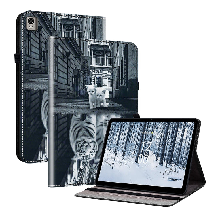 For Nokia T21 Crystal Texture Painted Leather Tablet Case(Cat Reflection Tiger) - Nokia by PMC TechLife | Online Shopping South Africa | PMC TechLife | Buy Now Pay Later Mobicred