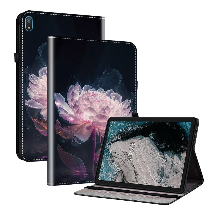 For Nokia T20 10.4 2021 Crystal Texture Painted Leather Tablet Case(Purple Peony) - Nokia by PMC TechLife | Online Shopping South Africa | PMC TechLife | Buy Now Pay Later Mobicred