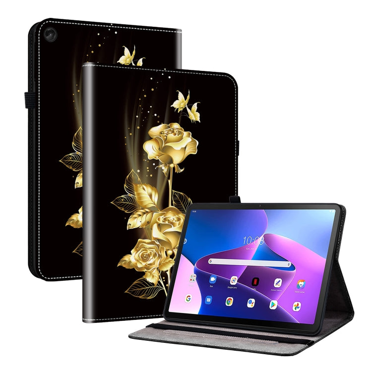 For Lenovo Tab M10 10.1 3rd Gen Crystal Texture Painted Leather Tablet Case(Gold Butterfly Rose) - Lenovo by PMC TechLife | Online Shopping South Africa | PMC TechLife | Buy Now Pay Later Mobicred