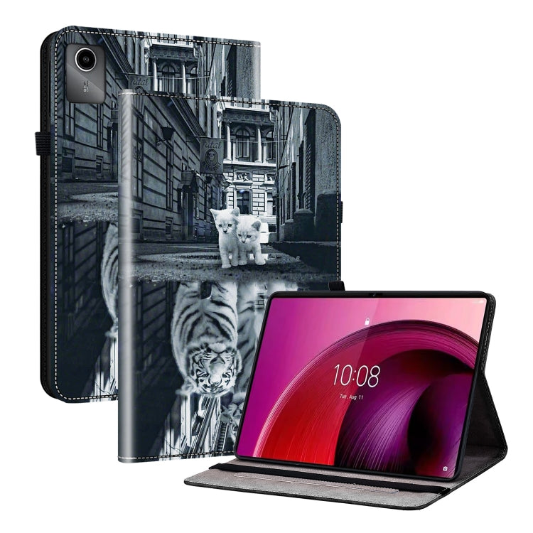 For Lenovo Tab M11/ Xiaoxin Pad 11 2024 Crystal Texture Painted Leather Tablet Case(Cat Reflection Tiger) - Lenovo by PMC TechLife | Online Shopping South Africa | PMC TechLife | Buy Now Pay Later Mobicred