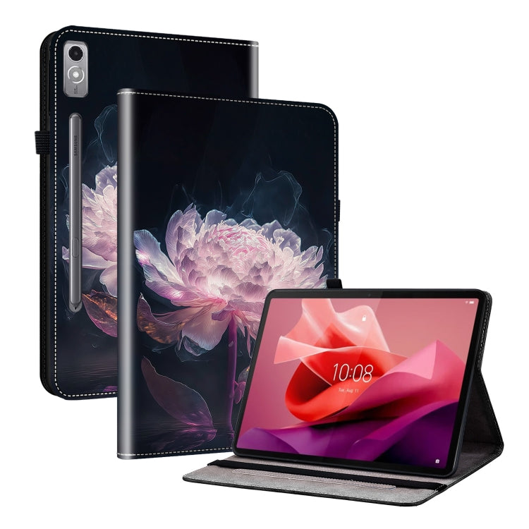 For Lenovo Tab P12 12.7 Crystal Texture Painted Leather Tablet Case(Purple Peony) - Lenovo by PMC TechLife | Online Shopping South Africa | PMC TechLife | Buy Now Pay Later Mobicred