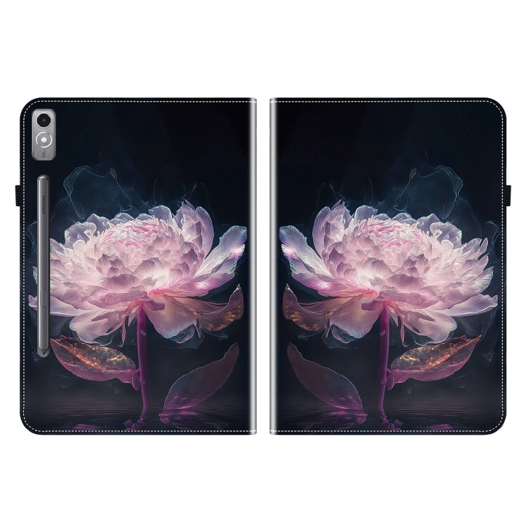 For Lenovo Tab P12 12.7 Crystal Texture Painted Leather Tablet Case(Purple Peony) - Lenovo by PMC TechLife | Online Shopping South Africa | PMC TechLife | Buy Now Pay Later Mobicred