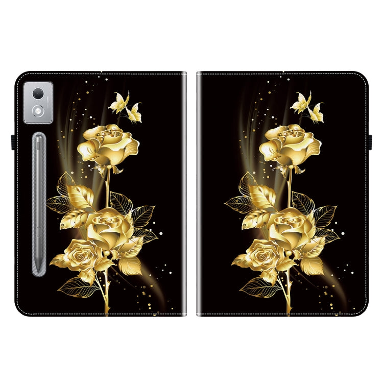 For Lenovo Tab P12 12.7 2025 Crystal Texture Painted Leather Tablet Case(Gold Butterfly Rose) - Lenovo by PMC TechLife | Online Shopping South Africa | PMC TechLife | Buy Now Pay Later Mobicred