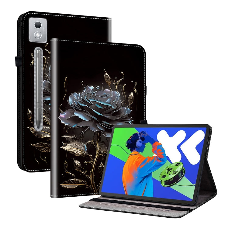 For Lenovo Tab P12 12.7 2025 Crystal Texture Painted Leather Tablet Case(Black Rose) - Lenovo by PMC TechLife | Online Shopping South Africa | PMC TechLife | Buy Now Pay Later Mobicred