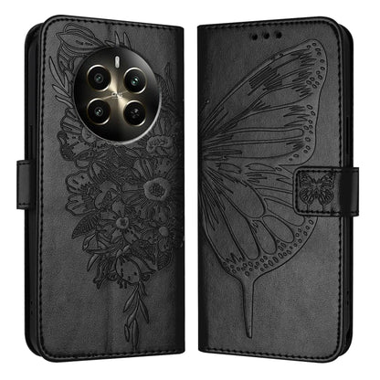 For Realme 12+ Global/Narzo 70 Pro India Embossed Butterfly Leather Phone Case(Black) - Realme Cases by PMC Jewellery | Online Shopping South Africa | PMC Jewellery | Buy Now Pay Later Mobicred