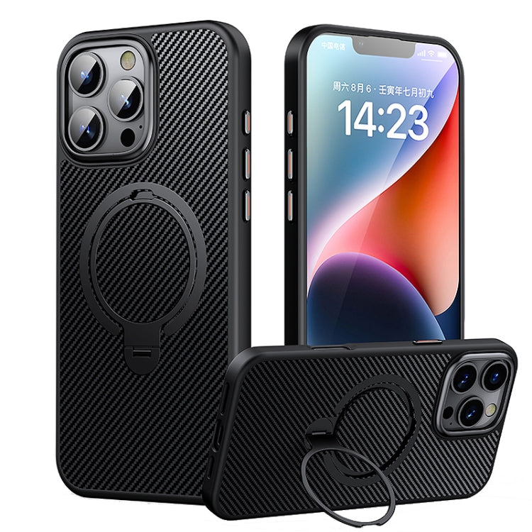 For iPhone 16 Pro Double Ring MagSafe Holder Carbon Fiber Phone Case(Black) - iPhone 16 Pro Cases by PMC Jewellery | Online Shopping South Africa | PMC Jewellery | Buy Now Pay Later Mobicred