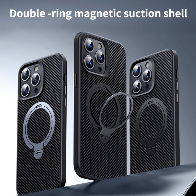 For iPhone 16 Pro Double Ring MagSafe Holder Carbon Fiber Phone Case(Black) - iPhone 16 Pro Cases by PMC TechLife | Online Shopping South Africa | PMC TechLife | Buy Now Pay Later Mobicred