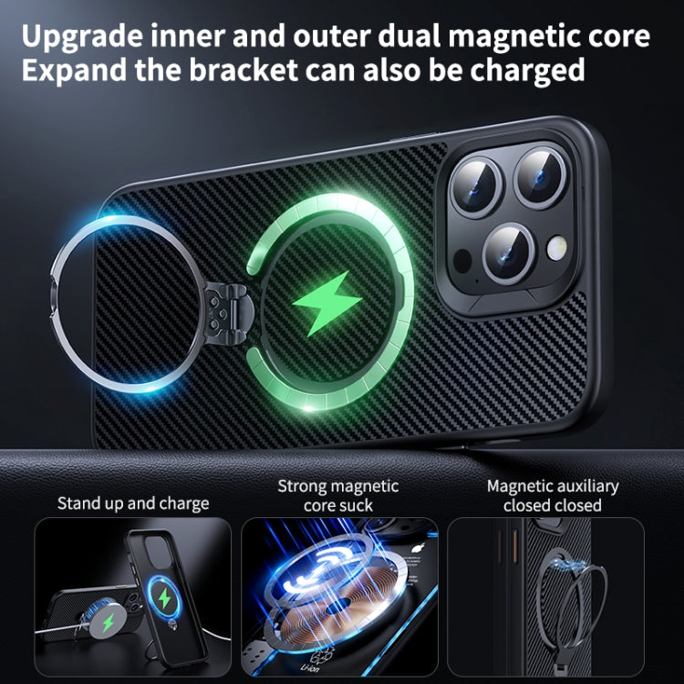 For iPhone 16 Double Ring MagSafe Holder Carbon Fiber Phone Case(Silver) - iPhone 16 Cases by PMC TechLife | Online Shopping South Africa | PMC TechLife | Buy Now Pay Later Mobicred