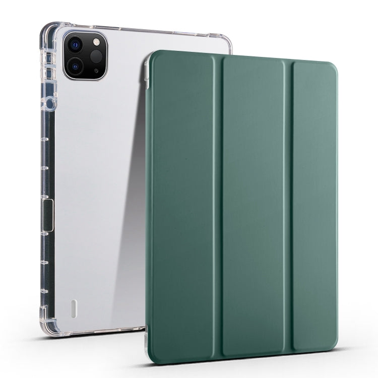 For iPad Pro 11 2024 3-fold Clear TPU Smart Leather Tablet Case with Pen Slot(Dark Green) - iPad Pro 11 2024 Cases by PMC TechLife | Online Shopping South Africa | PMC TechLife | Buy Now Pay Later Mobicred