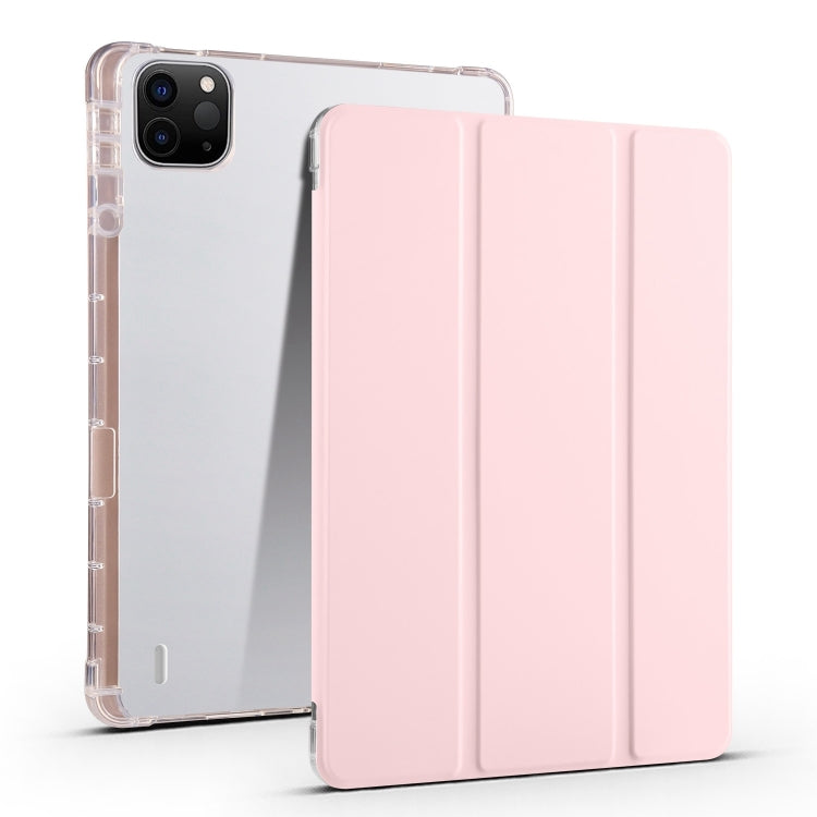 For iPad Pro 11 2024 3-fold Clear TPU Smart Leather Tablet Case with Pen Slot(Sand Pink) - free shipping - PMC TechLife - Order now!