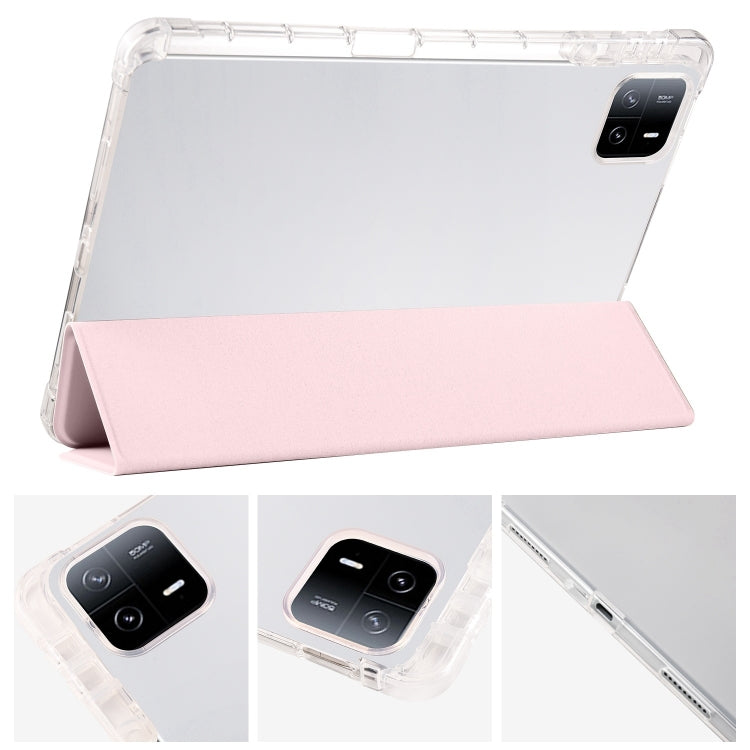 For iPad Pro 11 2024 3-fold Clear TPU Smart Leather Tablet Case with Pen Slot(Sand Pink) - free shipping - PMC TechLife - Order now!