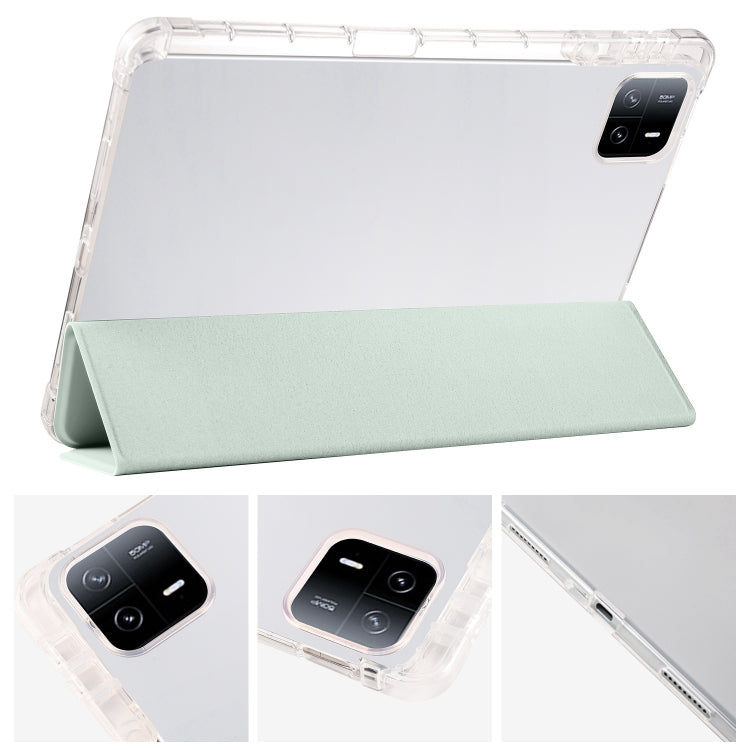 For iPad Air 11 2024 3-fold Clear TPU Smart Leather Tablet Case with Pen Slot(Light Green) - iPad Air 11 2024 Cases by PMC Jewellery | Online Shopping South Africa | PMC Jewellery | Buy Now Pay Later Mobicred