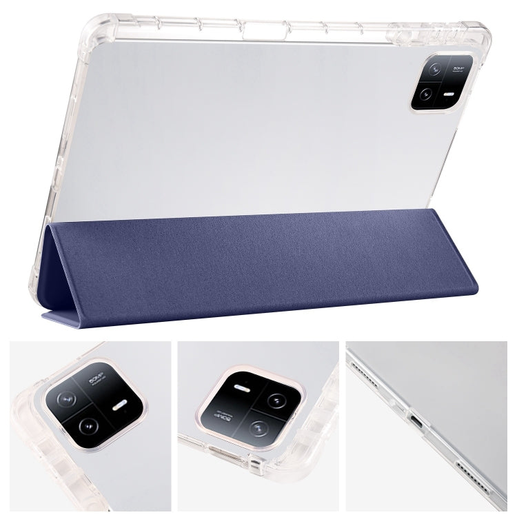 For iPad Air 11 2024 3-fold Clear TPU Smart Leather Tablet Case with Pen Slot(Dark Blue) - iPad Air 11 2024 Cases by PMC TechLife | Online Shopping South Africa | PMC TechLife | Buy Now Pay Later Mobicred