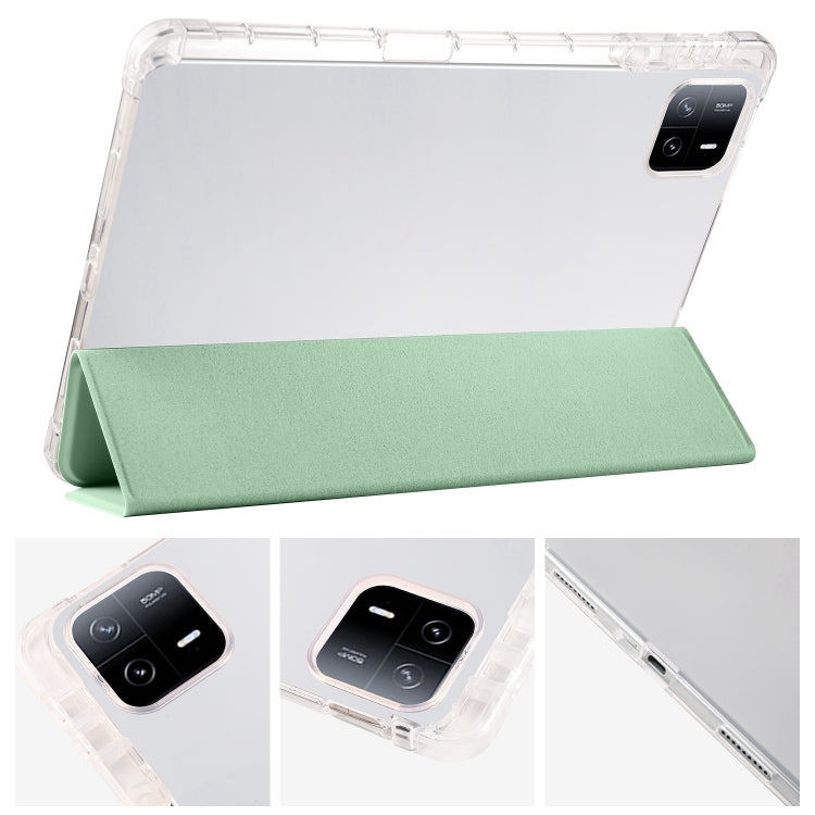 For iPad Air 13 2025 / 2024 3-fold Clear TPU Smart Leather Tablet Case with Pen Slot(Green) - iPad Air 13 2025 / 2024 Cases by PMC TechLife | Online Shopping South Africa | PMC TechLife | Buy Now Pay Later Mobicred