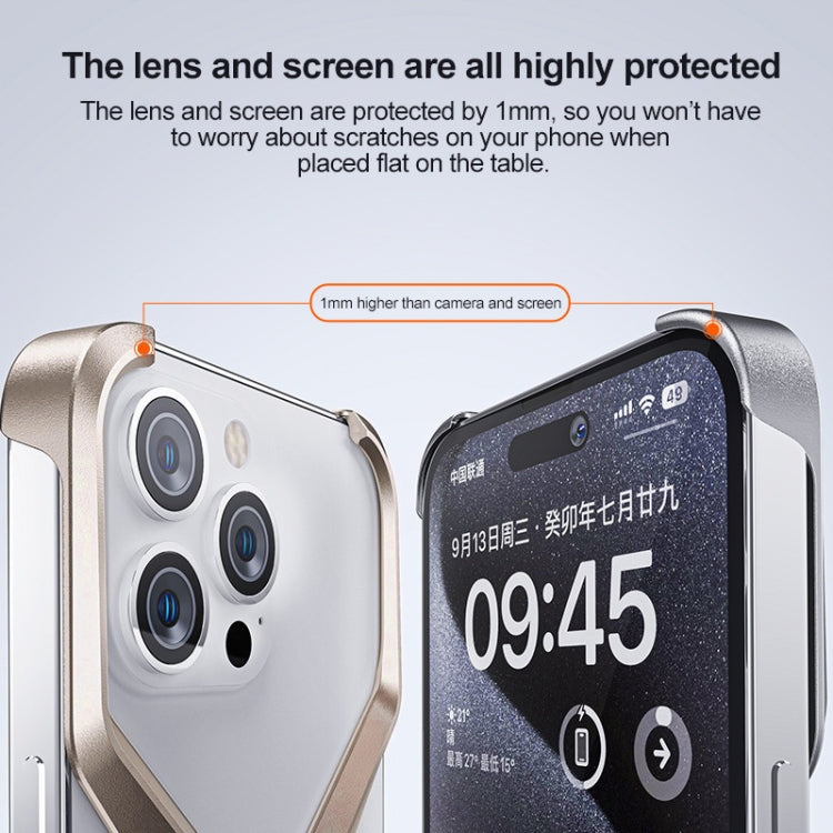 For iPhone 15 Pro Frameless X-shaped Metal Phone Case(Titanium Gold) - free shipping - PMC Jewellery - Order now!