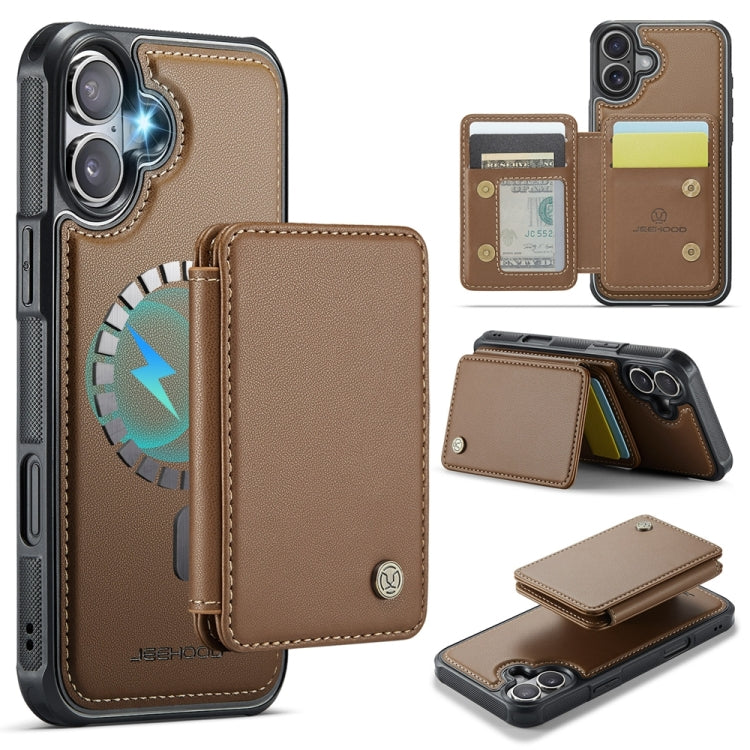 For iPhone 16 JEEHOOD J05 Business Magnetic Style RFID Leather Phone Case(Brown) - iPhone 16 Cases by JEEHOOD | Online Shopping South Africa | PMC Jewellery | Buy Now Pay Later Mobicred