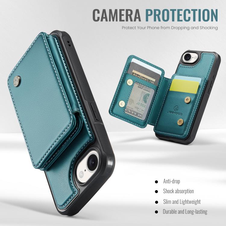 For iPhone 16e JEEHOOD J05 Business Magnetic Style RFID Leather Phone Case(Blue Green) - free shipping - PMc TechLife - Order now!