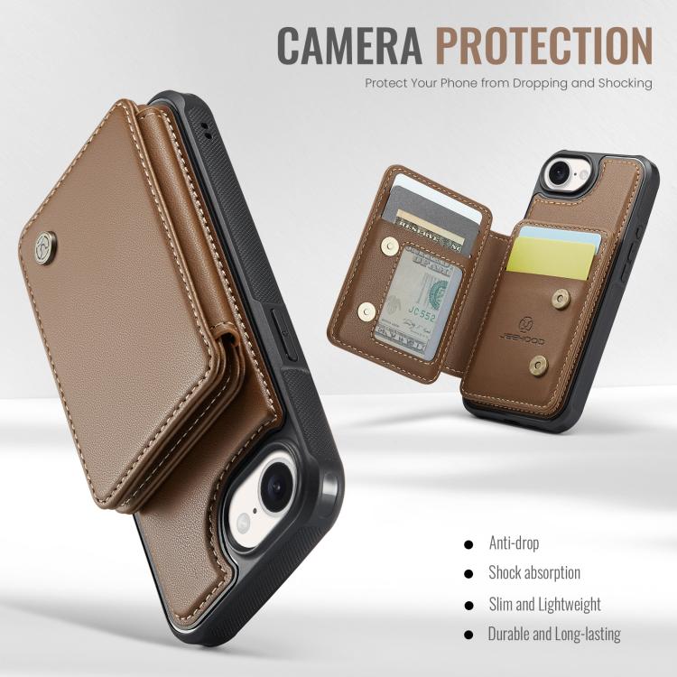For iPhone 16e JEEHOOD J05 Business Magnetic Style RFID Leather Phone Case(Brown) - free shipping - PMc TechLife - Order now!
