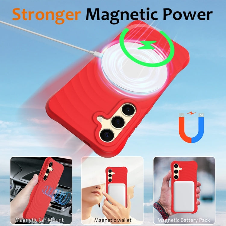 For Samsung Galaxy S25+ 5G Wave Texture MagSafe Magnetic Liquid Silicone Phone Case(Red) - Galaxy S25+ 5G Cases by PMC Jewellery | Online Shopping South Africa | PMC Jewellery | Buy Now Pay Later Mobicred