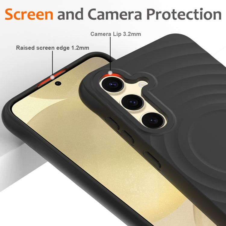 For Samsung Galaxy S25 5G Wave Texture MagSafe Magnetic Liquid Silicone Phone Case(Black) - Galaxy S25 5G Cases by PMC Jewellery | Online Shopping South Africa | PMC Jewellery | Buy Now Pay Later Mobicred