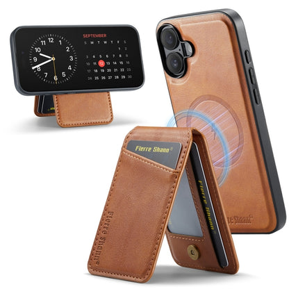 For iPhone 16 Plus Fierre Shann Oil Wax Cow Leather Magnetic Card Holder Phone Case(Brown) - iPhone 16 Plus Cases by FIERRE SHANN | Online Shopping South Africa | PMC Jewellery | Buy Now Pay Later Mobicred