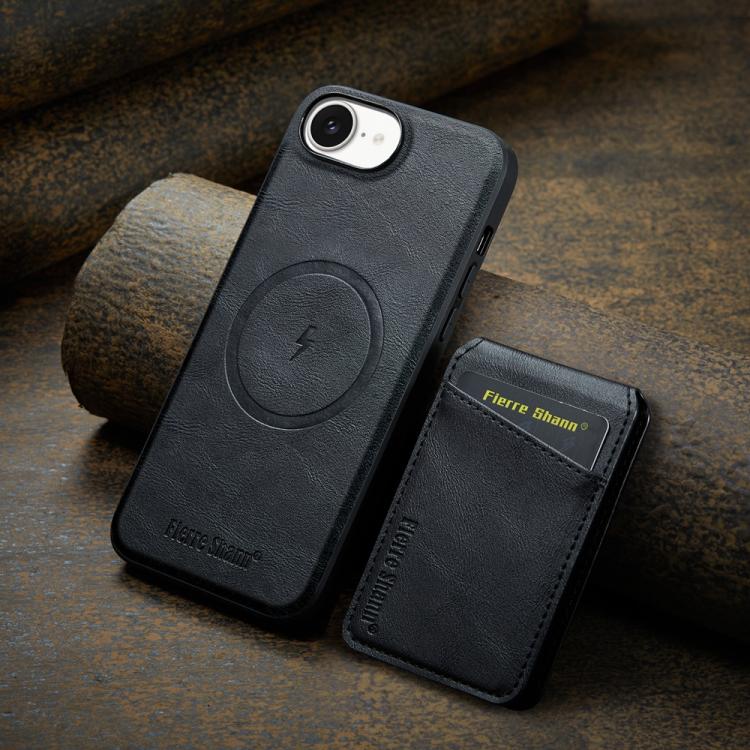 For iPhone 16e Fierre Shann Cowhide Vertical Flip Magnetic Card Holder Phone Case(Black) - free shipping - PMc TechLife - Order now!
