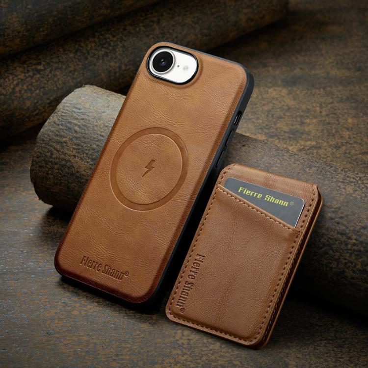 For iPhone 16e Fierre Shann Cowhide Vertical Flip Magnetic Card Holder Phone Case(Brown) - free shipping - PMc TechLife - Order now!