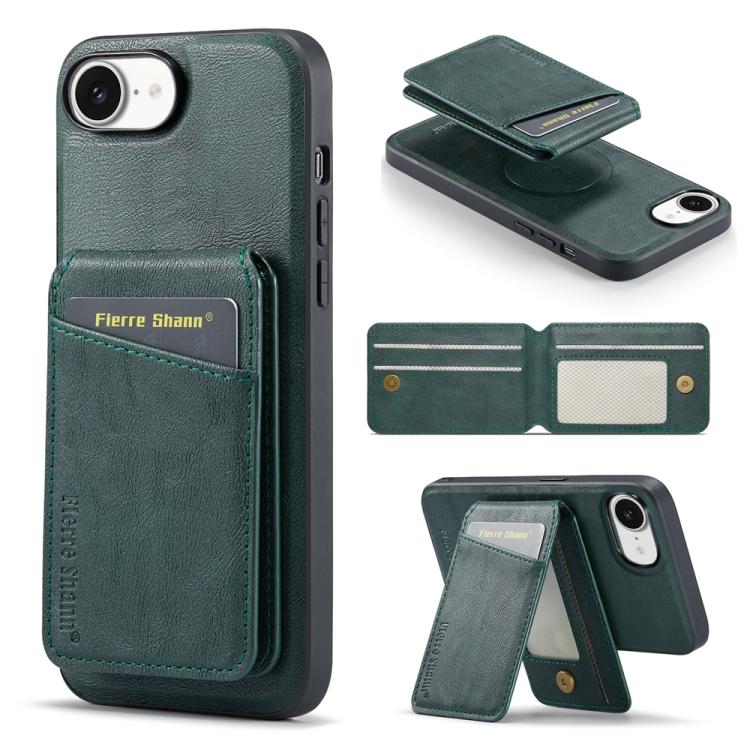 For iPhone 16e Fierre Shann Cowhide Vertical Flip Magnetic Card Holder Phone Case(Green) - free shipping - PMc TechLife - Order now!