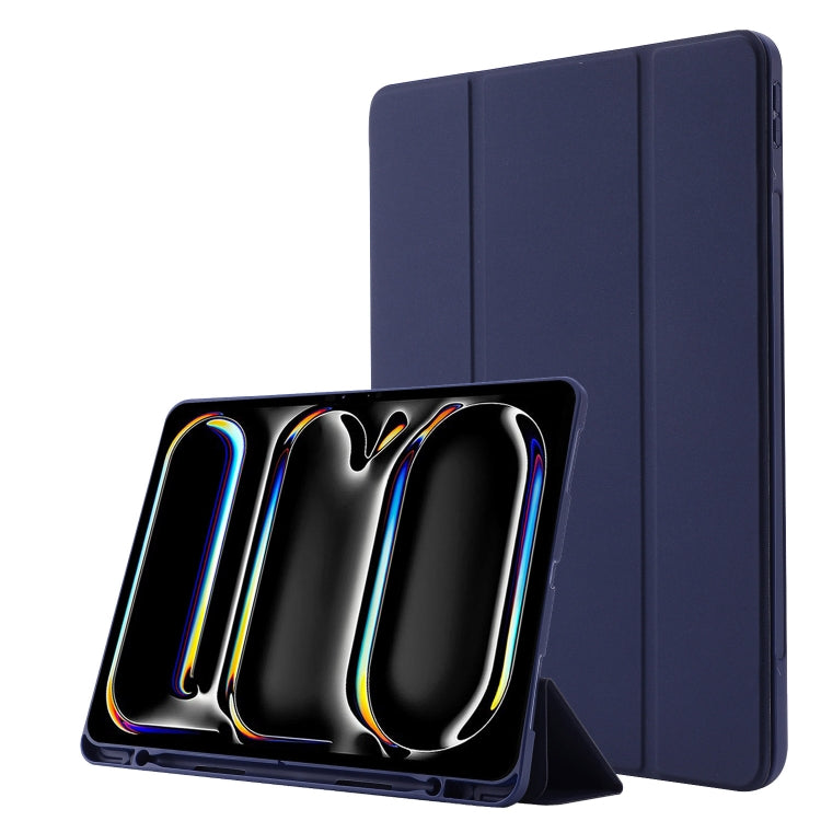 For iPad Pro 13 2024 Skin Feel Tri-fold Leather Tablet Case with Pen Slot(Dark Blue) - iPad Pro 13 2024 Cases by PMC TechLife | Online Shopping South Africa | PMC TechLife | Buy Now Pay Later Mobicred