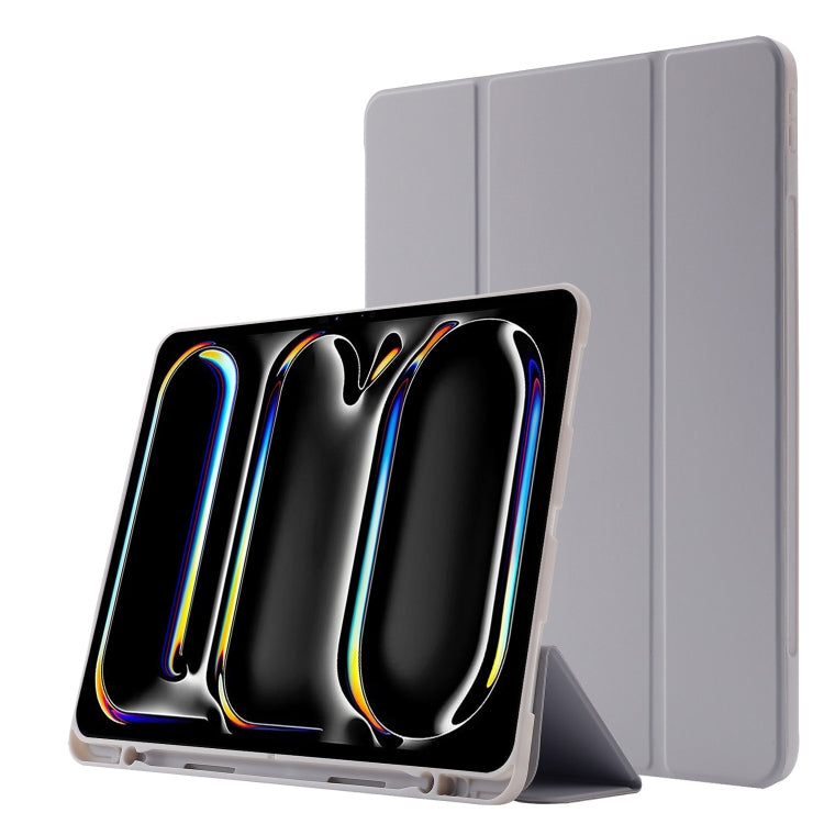 For iPad Pro 13 2024 Skin Feel Tri-fold Leather Tablet Case with Pen Slot(Grey) - iPad Pro 13 2024 Cases by PMC TechLife | Online Shopping South Africa | PMC TechLife | Buy Now Pay Later Mobicred