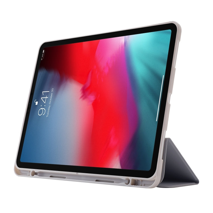 For iPad Air 11 2024 Skin Feel Tri-fold Leather Tablet Case with Pen Slot(Grey) - iPad Air 11 2024 Cases by PMC TechLife | Online Shopping South Africa | PMC TechLife | Buy Now Pay Later Mobicred