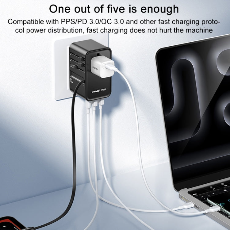 MOMAX 1-World+ 70W Gallium Nitride Expansion Cable Global Conversion Socket Power Adapter(Black) - free shipping - PMC TechLife - Order now!