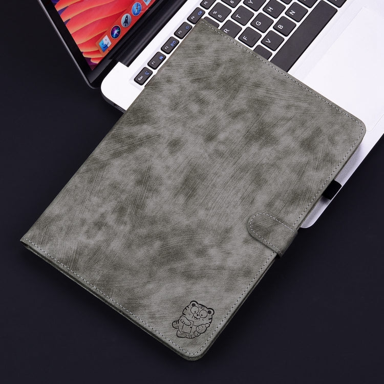 For iPad Air 11 2024 Embossed Tiger Pattern Leather Tablet Case(Grey) - iPad Air 11 2024 Cases by PMC TechLife | Online Shopping South Africa | PMC TechLife | Buy Now Pay Later Mobicred