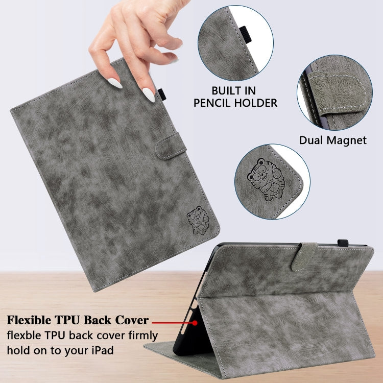 For iPad Air 11 2024 Embossed Tiger Pattern Leather Tablet Case(Grey) - iPad Air 11 2024 Cases by PMC TechLife | Online Shopping South Africa | PMC TechLife | Buy Now Pay Later Mobicred