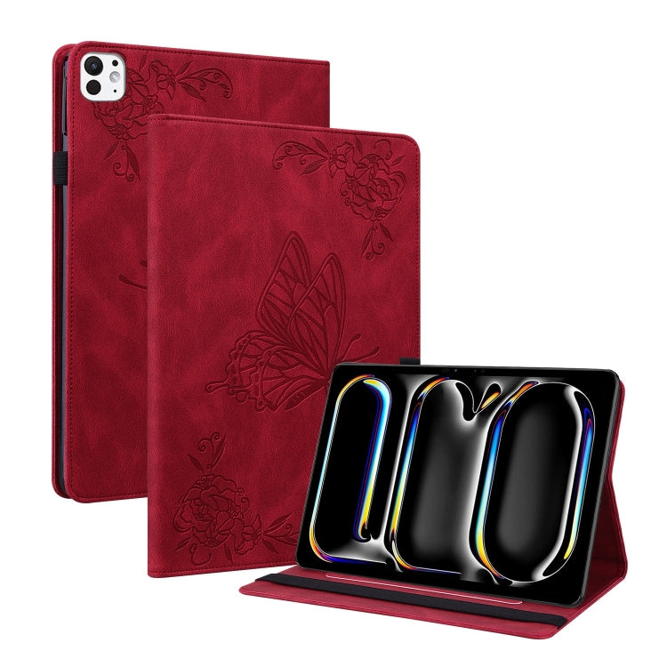 For iPad Pro 11 2024 Butterfly Flower Embossed Leather Tablet Case(Red) - iPad Pro 11 2024 Cases by PMC TechLife | Online Shopping South Africa | PMC TechLife | Buy Now Pay Later Mobicred