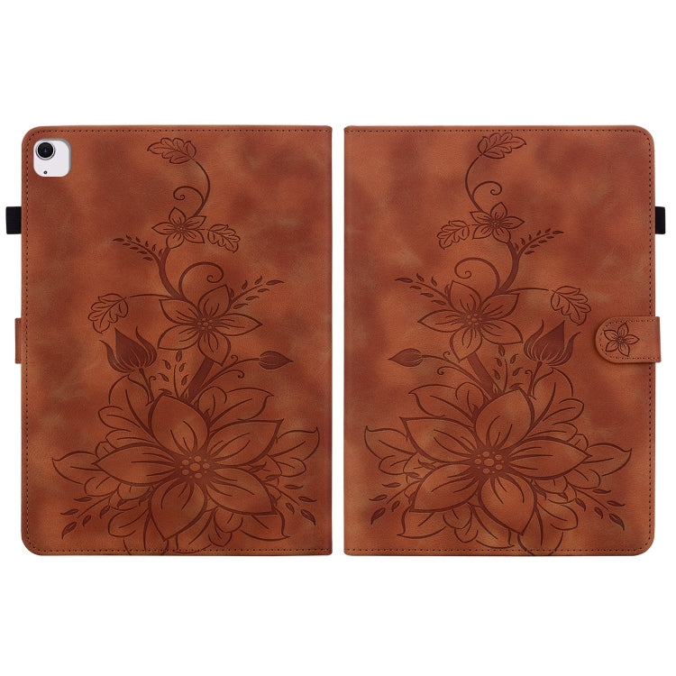 For iPad Air 13 2024 Lily Embossed Leather Smart Tablet Case(Brown) - iPad Air 13 2024 Cases by PMC Jewellery | Online Shopping South Africa | PMC Jewellery | Buy Now Pay Later Mobicred