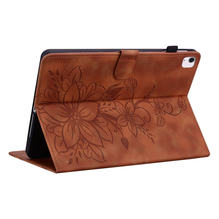 For iPad Air 13 2024 Lily Embossed Leather Smart Tablet Case(Brown) - iPad Air 13 2024 Cases by PMC Jewellery | Online Shopping South Africa | PMC Jewellery | Buy Now Pay Later Mobicred