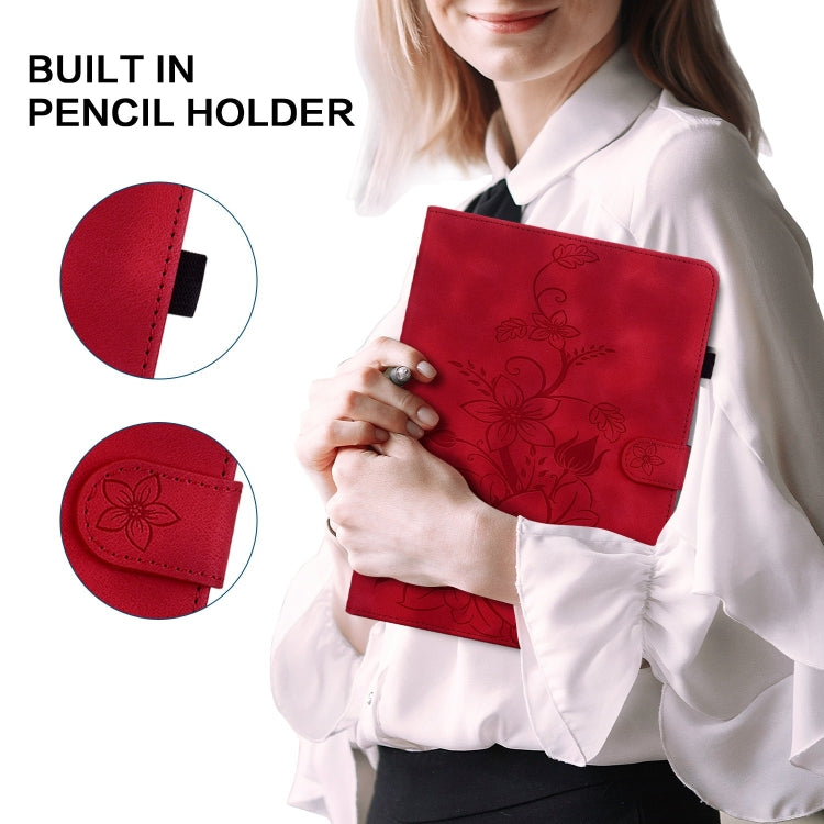 For iPad Air 13 2024 Lily Embossed Leather Smart Tablet Case(Red) - iPad Air 13 2024 Cases by PMC Jewellery | Online Shopping South Africa | PMC Jewellery | Buy Now Pay Later Mobicred