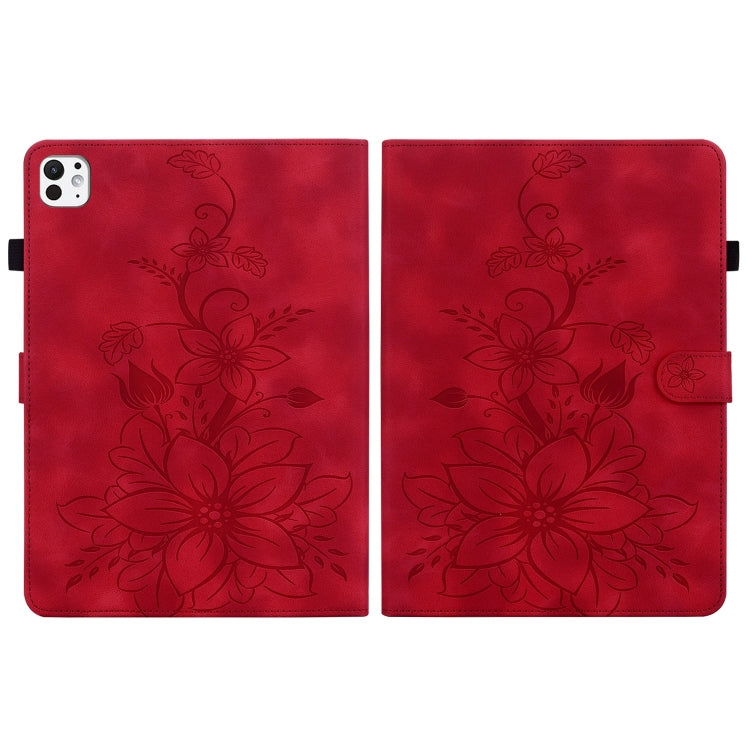 For iPad Pro 11 2024 Lily Embossed Leather Smart Tablet Case(Red) - iPad Pro 11 2024 Cases by PMC TechLife | Online Shopping South Africa | PMC TechLife | Buy Now Pay Later Mobicred