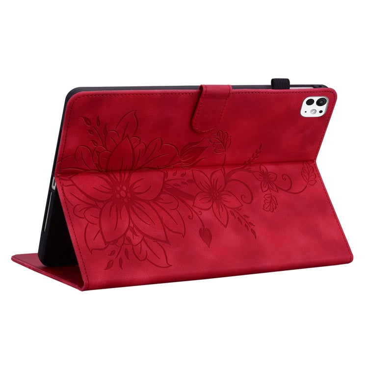 For iPad Pro 11 2024 Lily Embossed Leather Smart Tablet Case(Red) - iPad Pro 11 2024 Cases by PMC TechLife | Online Shopping South Africa | PMC TechLife | Buy Now Pay Later Mobicred