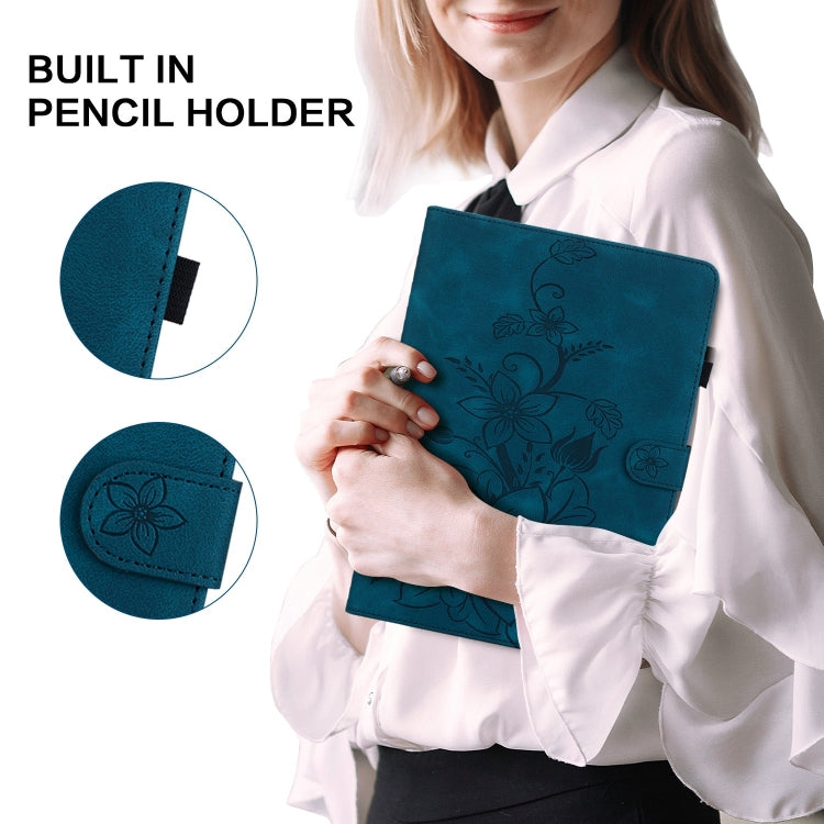 For iPad Pro 11 2024 Lily Embossed Leather Smart Tablet Case(Dark Blue) - iPad Pro 11 2024 Cases by PMC TechLife | Online Shopping South Africa | PMC TechLife | Buy Now Pay Later Mobicred