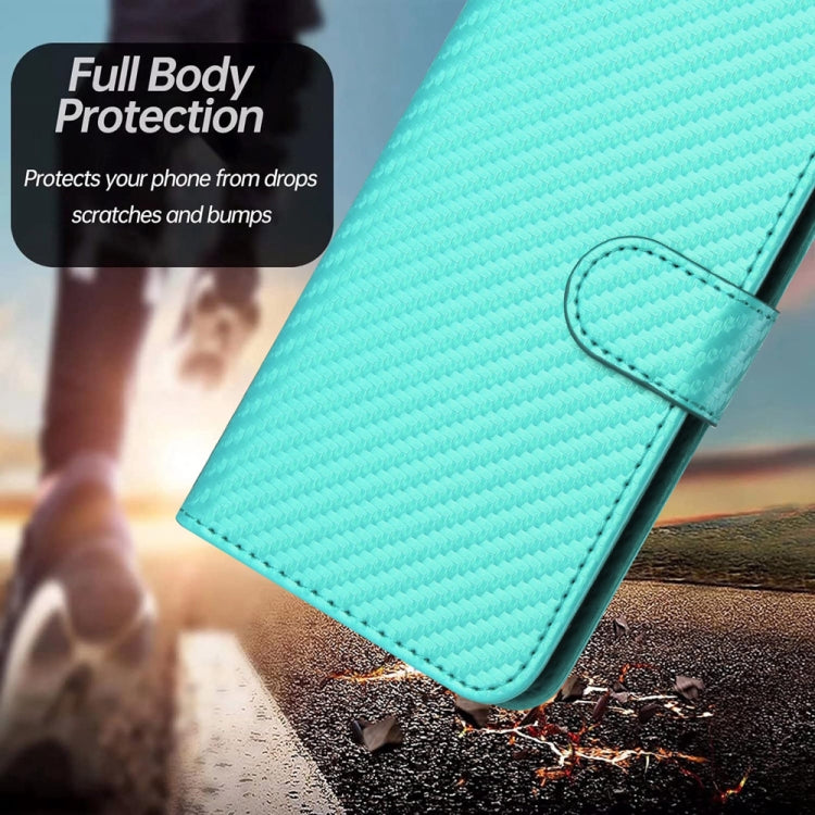 For iPhone 16e YX0070 Carbon Fiber Buckle Leather Phone Case with Lanyard(Light Blue) - iPhone 16e Cases by PMC TechLife | Online Shopping South Africa | PMC TechLife | Buy Now Pay Later Mobicred