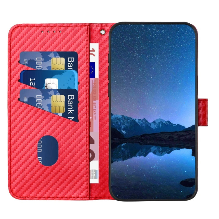 For iPhone 16 YX0070 Carbon Fiber Buckle Leather Phone Case with Lanyard(Red) - iPhone 16 Cases by PMC TechLife | Online Shopping South Africa | PMC TechLife | Buy Now Pay Later Mobicred