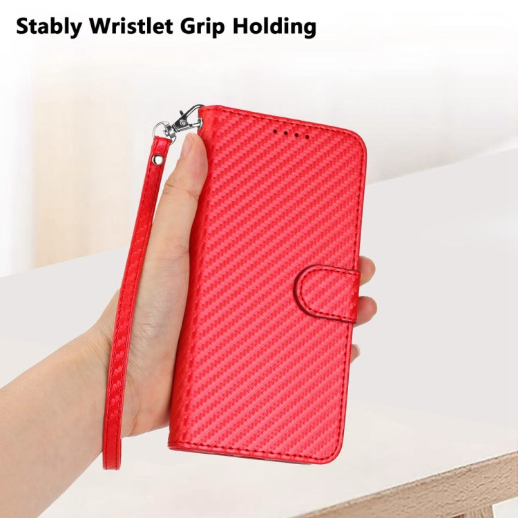 For iPhone 16 YX0070 Carbon Fiber Buckle Leather Phone Case with Lanyard(Red) - iPhone 16 Cases by PMC TechLife | Online Shopping South Africa | PMC TechLife | Buy Now Pay Later Mobicred