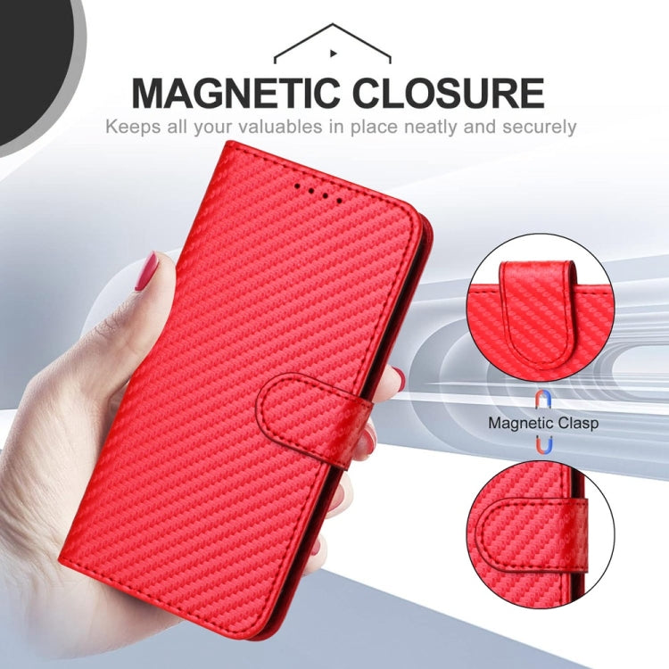 For iPhone 16 YX0070 Carbon Fiber Buckle Leather Phone Case with Lanyard(Red) - iPhone 16 Cases by PMC TechLife | Online Shopping South Africa | PMC TechLife | Buy Now Pay Later Mobicred