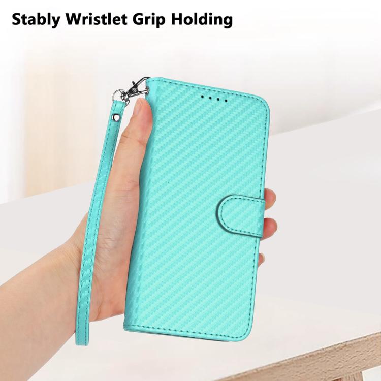 For iPhone 17 YX0070 Carbon Fiber Buckle Leather Phone Case with Lanyard(Light Blue) - free shipping - PMc TechLife - Order now!